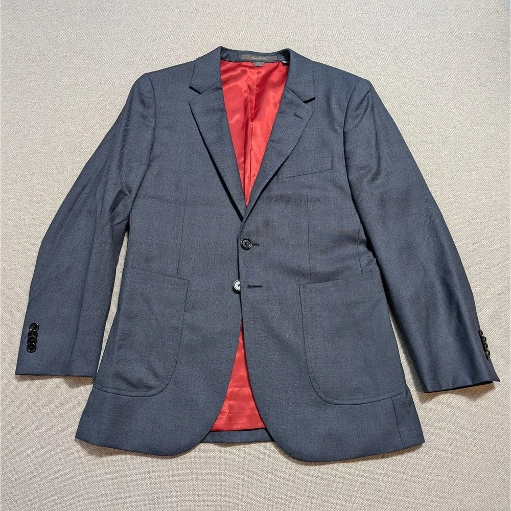 Indochino Men's Blazer 42R Charcoal Blue 100% Wool Slim Fit Suit Jacket Coat